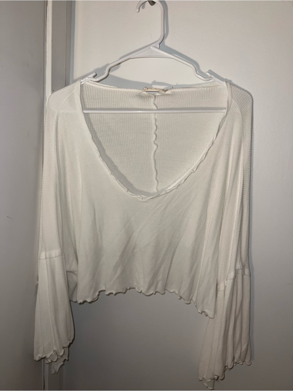 Altar'd State Ivory Ribbed Scoop-Neck Long Sleeve Top